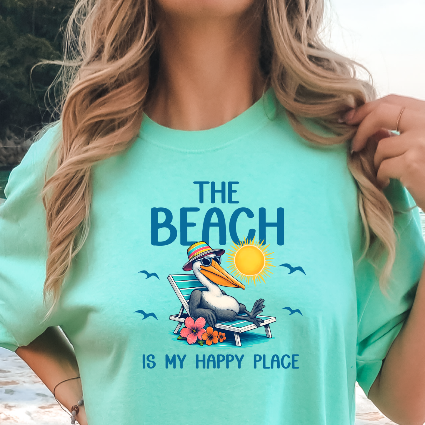 The Beach Is My Happy Place Pelican Beach Graphic T-Shirt