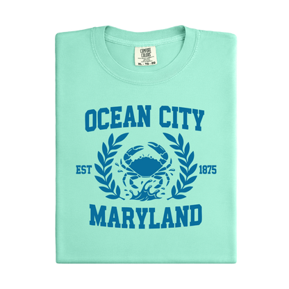 Island Reef t-shirt with blue graphic and text on a white background