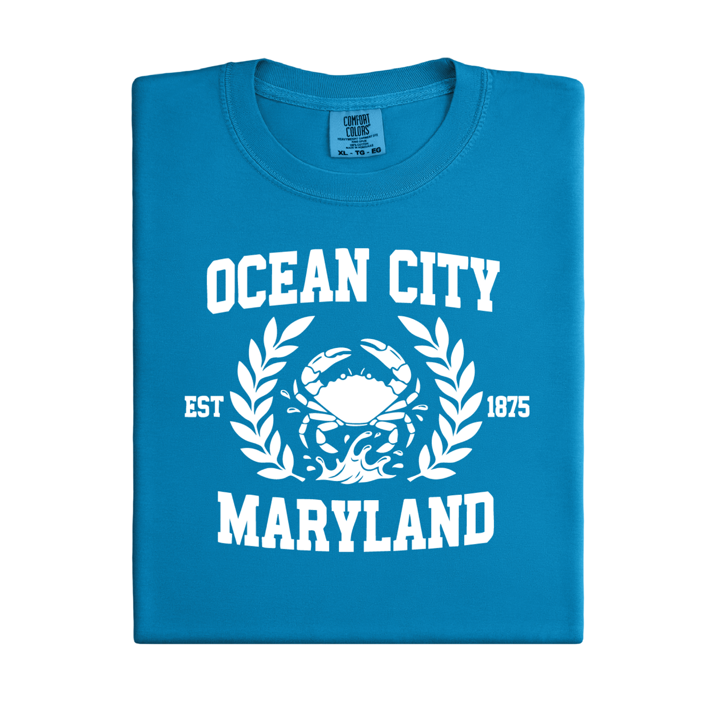 Royal Caribe t-shirt with 'Ocean City, Maryland' text and crab graphic on a white background