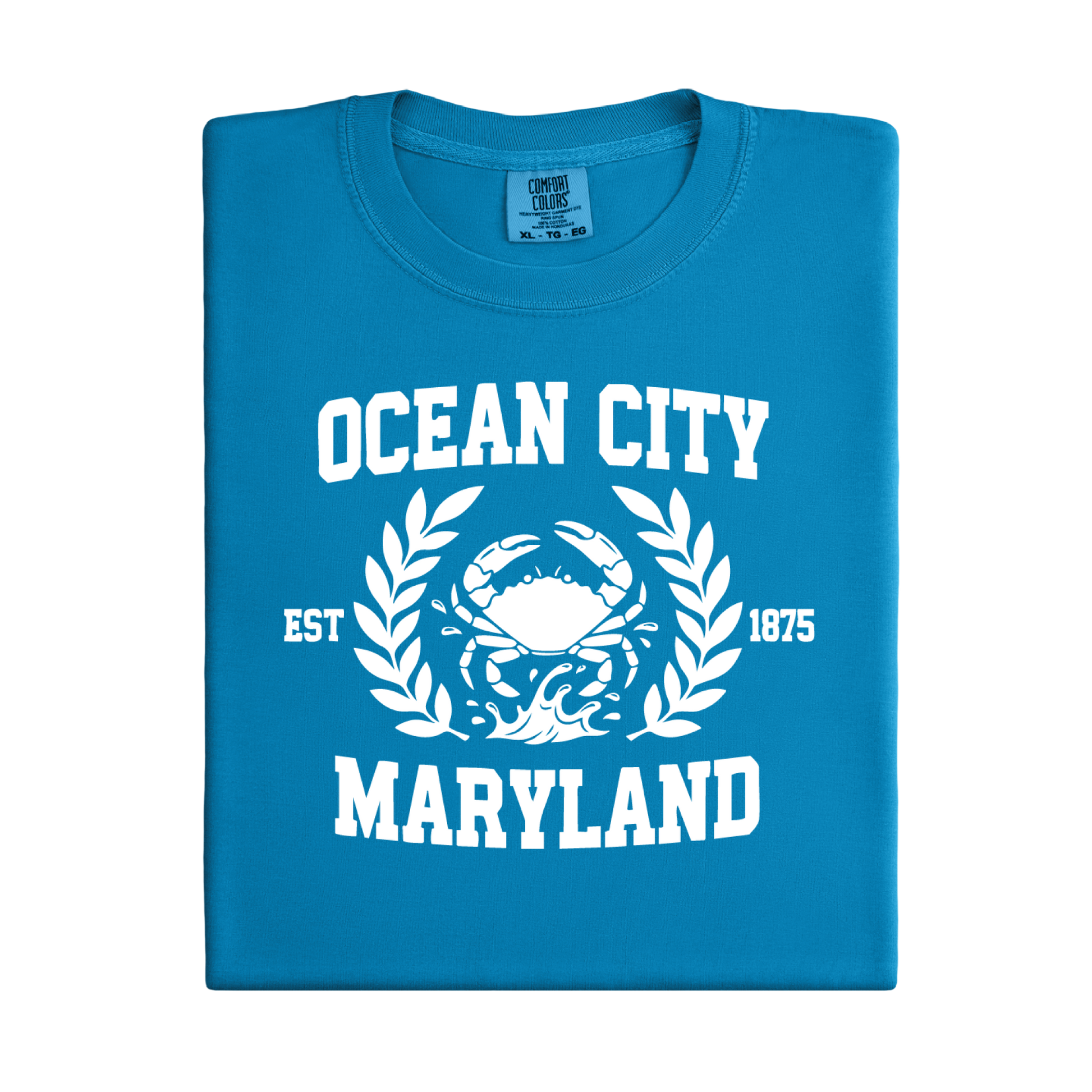 Royal Caribe t-shirt with 'Ocean City, Maryland' text and crab graphic on a white background