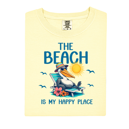 Yellow t-shirt with a pelican graphic and text on a white background