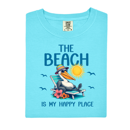 Light blue t-shirt with a pelican graphic and text on a white background