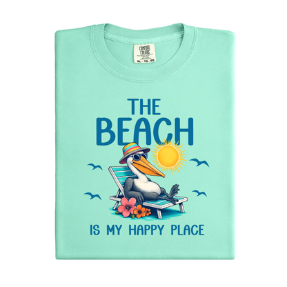 Light green t-shirt with a seagull graphic and text on a white background