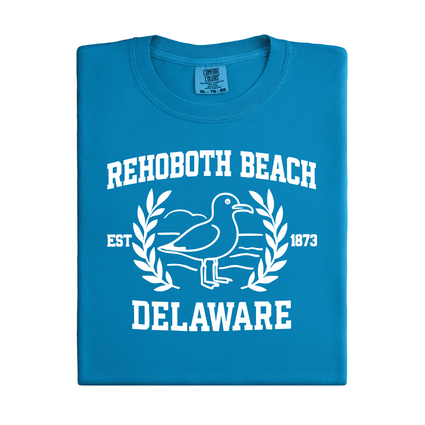 Royal Caribe t-shirt with white text and seagull design on a white background