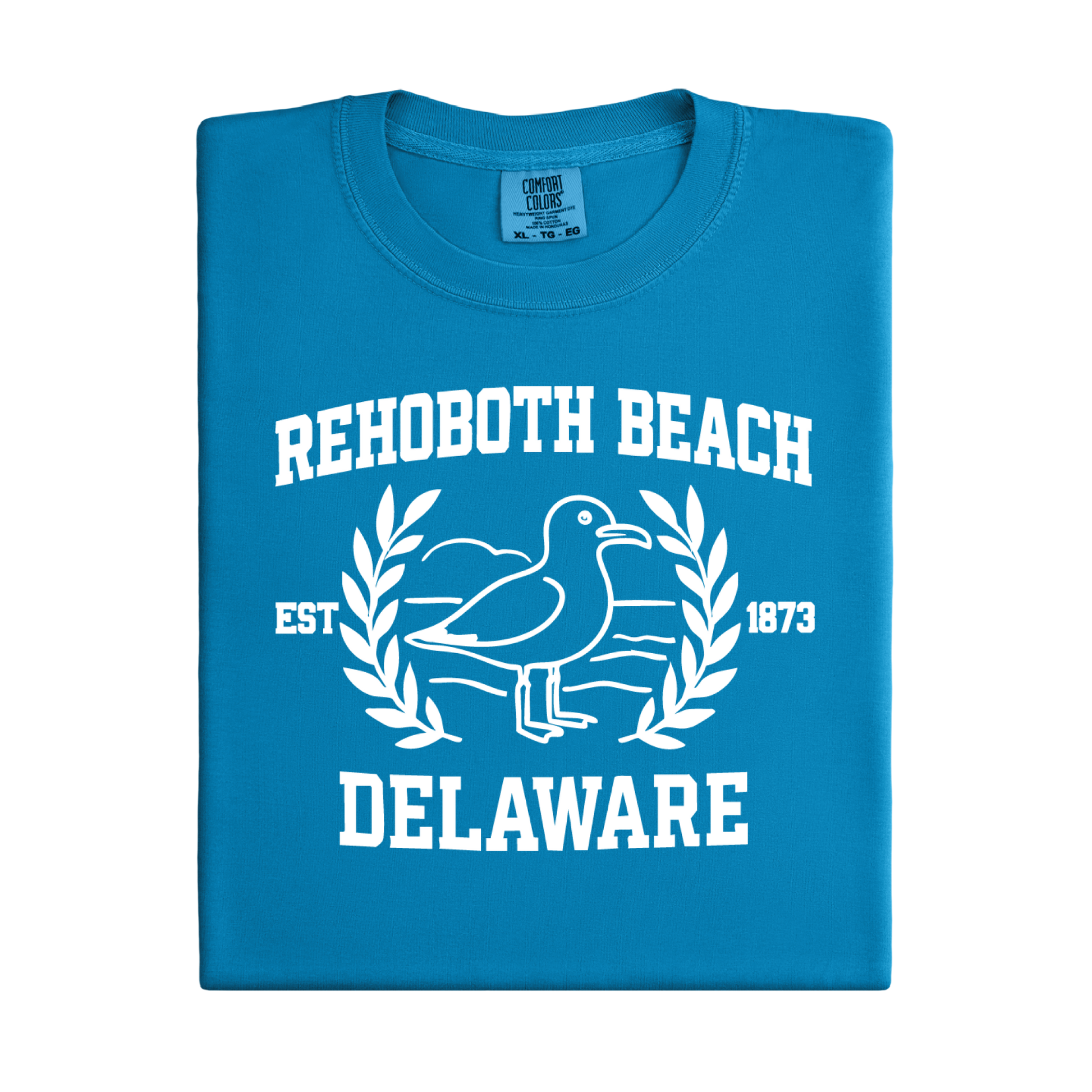 Royal Caribe t-shirt with white text and seagull design on a white background