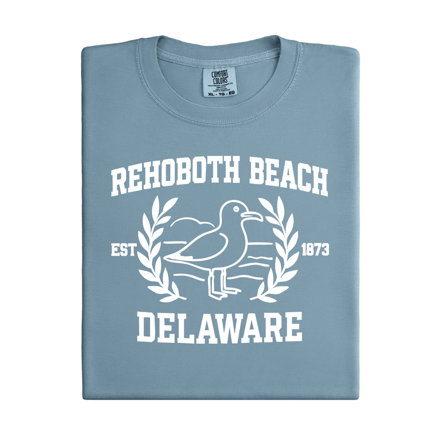 Ice Blue t-shirt with white text and graphics on a white background