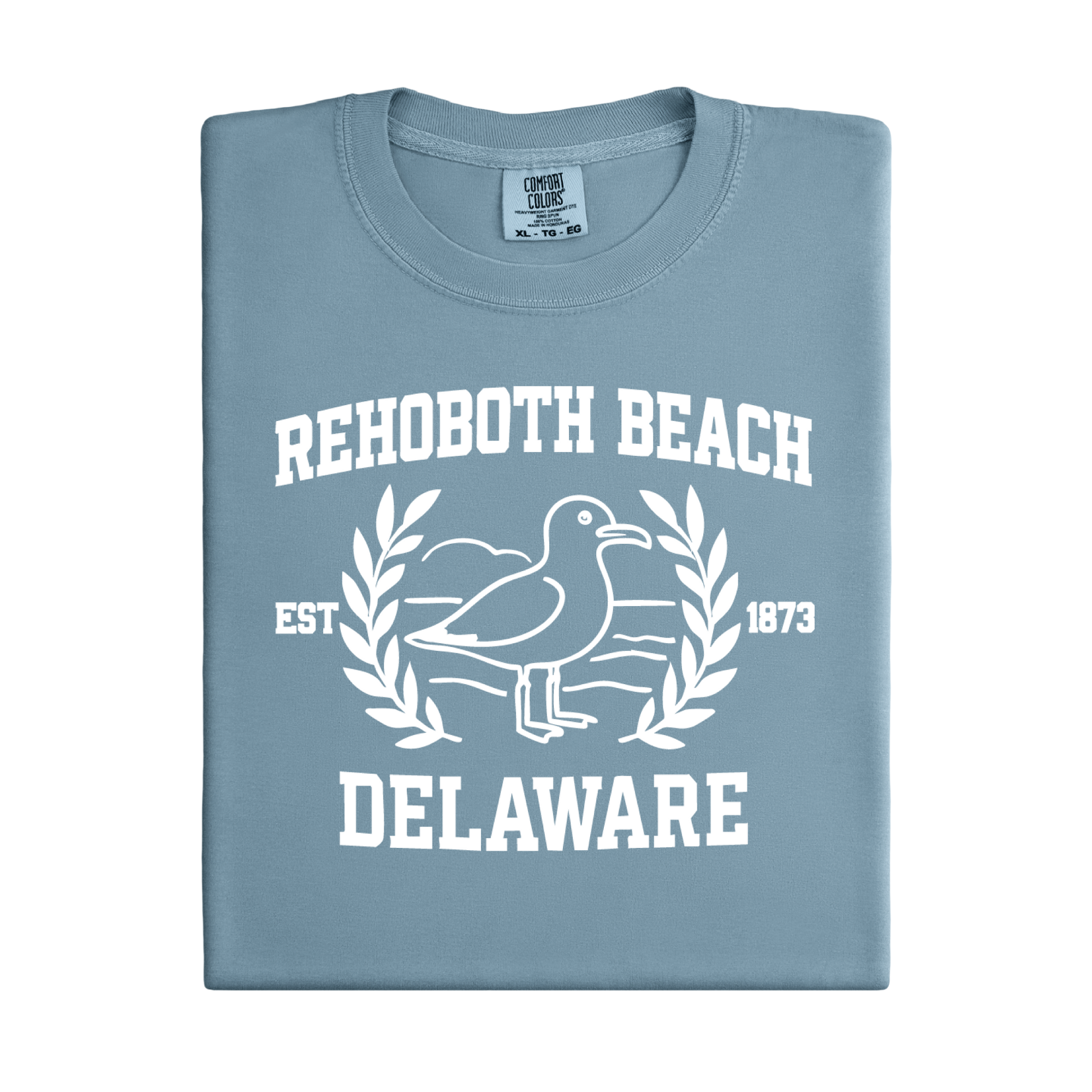 Ice Blue t-shirt with white text and graphics on a white background