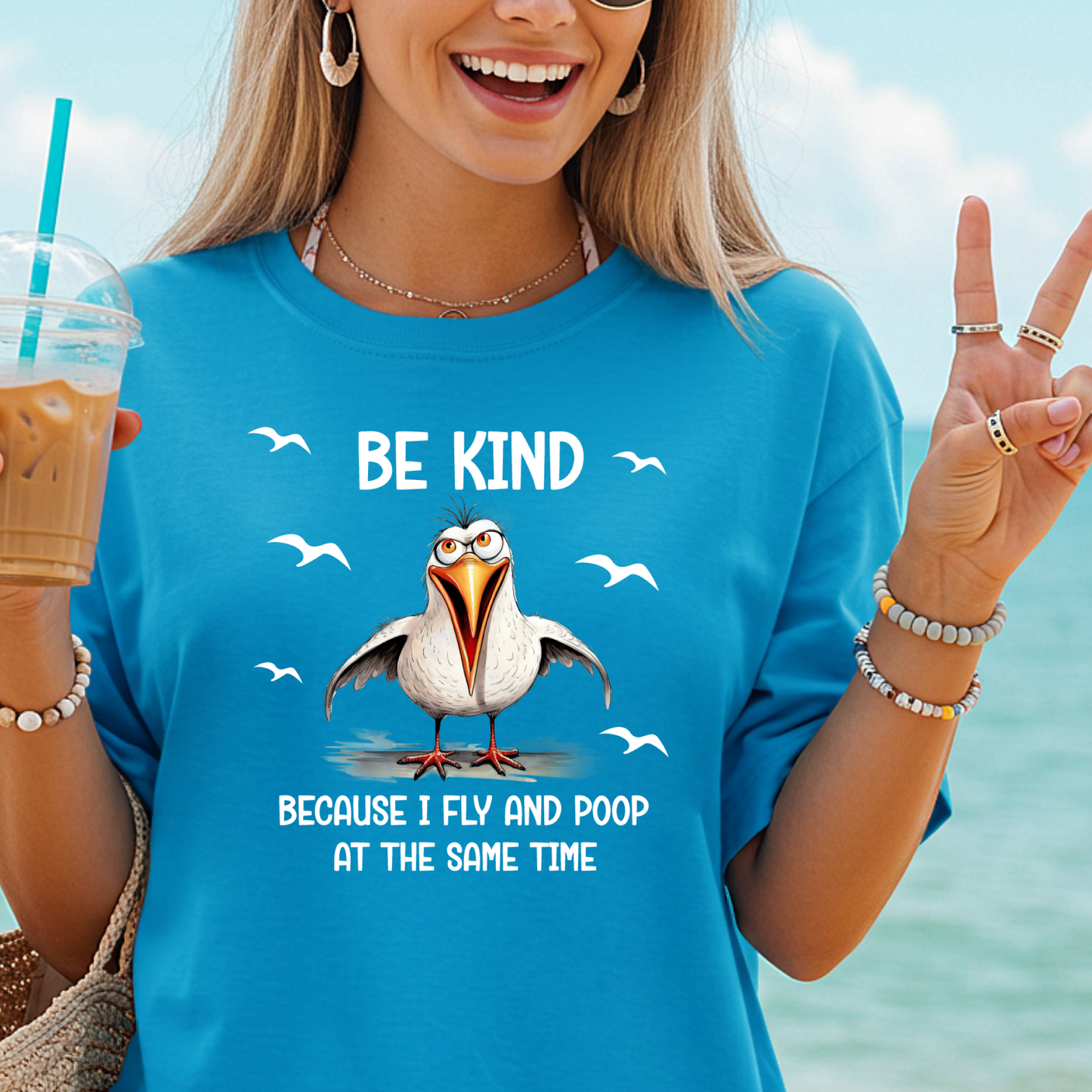 Funny Seagull T-Shirt "Be Kind Because I Fly and Poop" Comfort Colors Tee