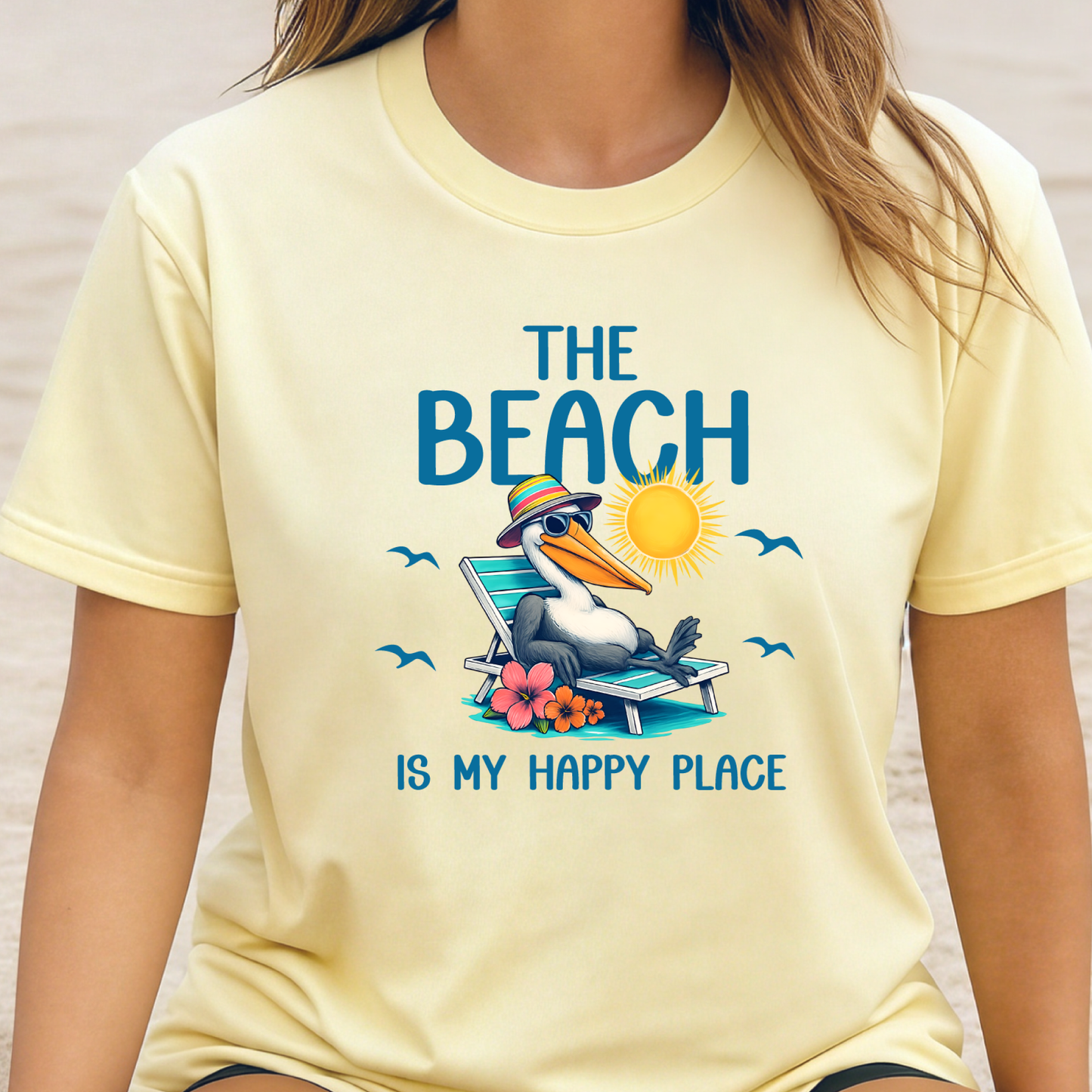 The Beach Is My Happy Place Pelican Beach Graphic T-Shirt