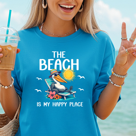 The Beach Is My Happy Place Pelican Beach Graphic T-Shirt