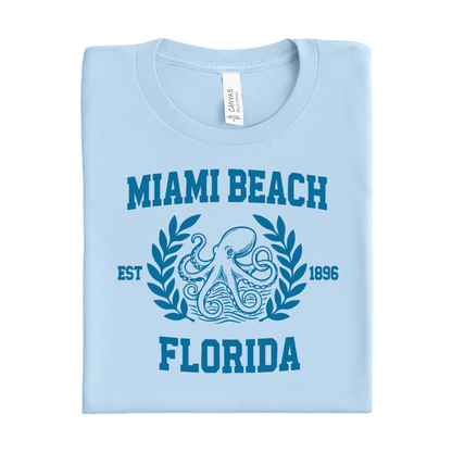 Baby blue t-shirt with 'Miami Beach Florida' design on a white background