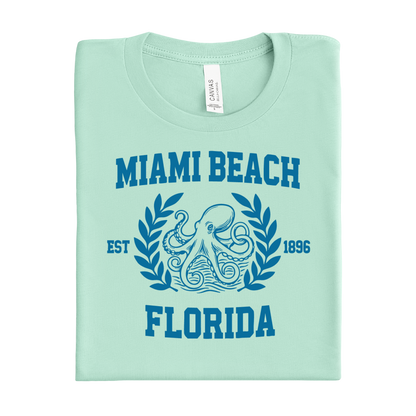 Mint Green t-shirt with 'Miami Beach, Florida' design on a white background