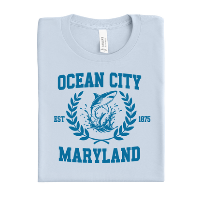 Light blue t-shirt with 'Ocean City, Maryland' design on a white background