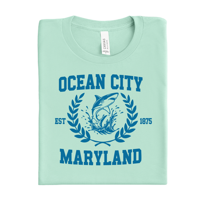mint green t-shirt with 'Ocean City, Maryland' design on a white background