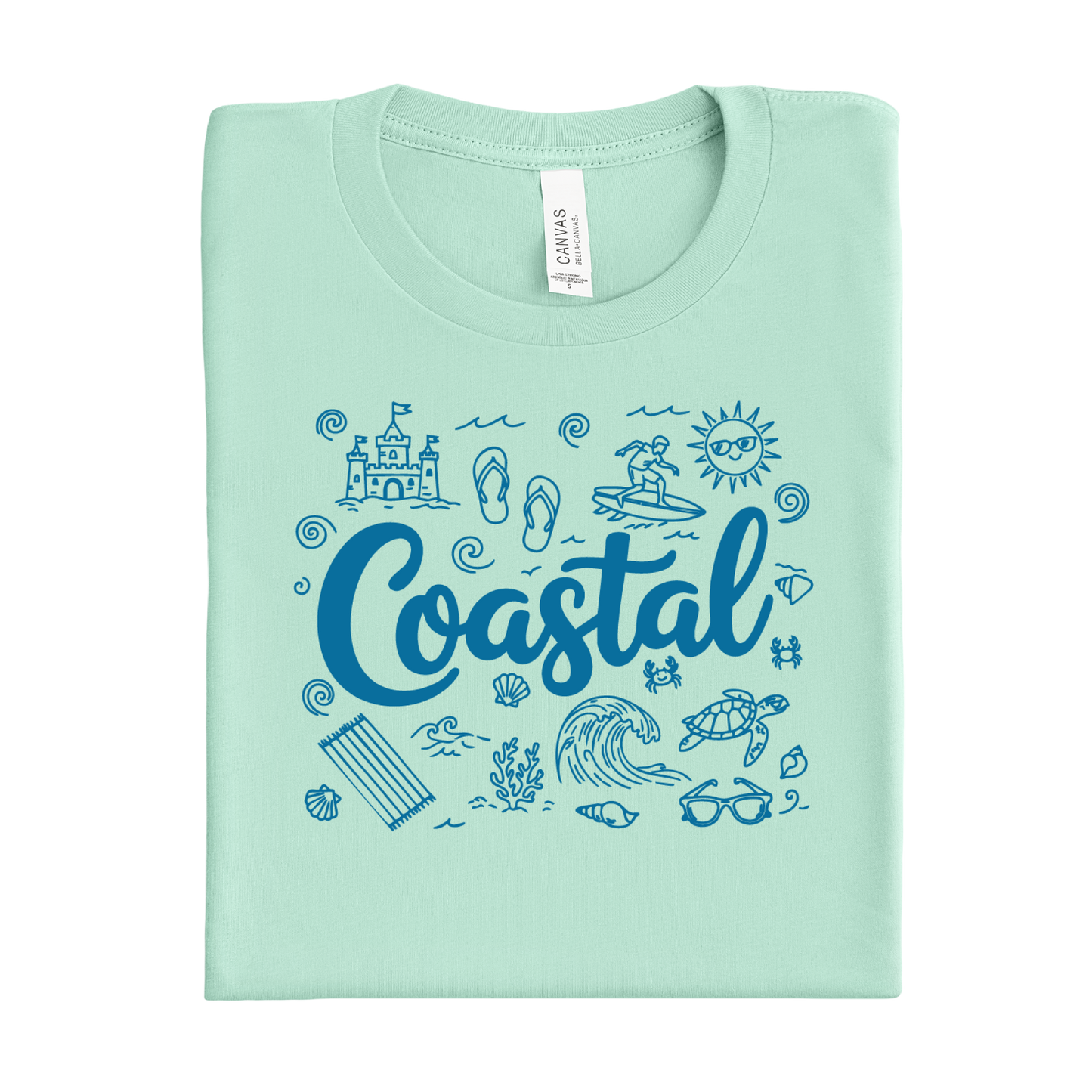 Mint Green t-shirt with 'Coastal' design on a white background