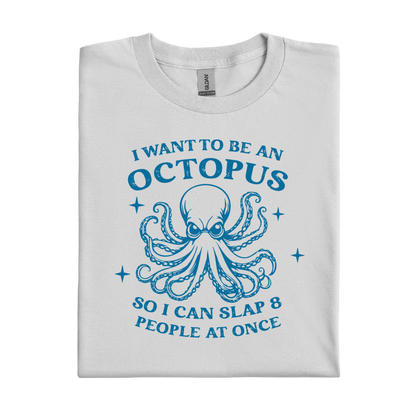 Ice Grey t-shirt with blue octopus graphic and text on a white background