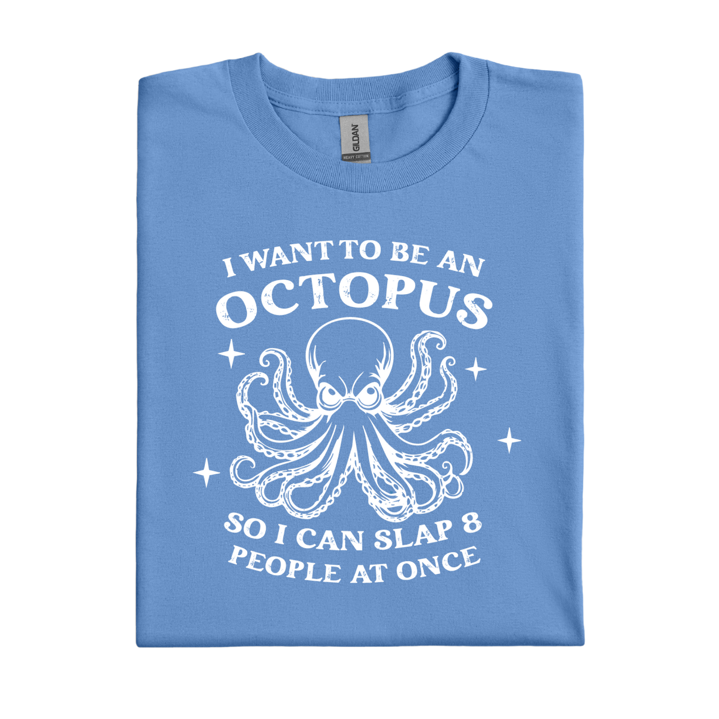 Carolina Blue t-shirt with white octopus graphic and text on a white background