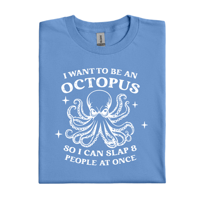 Carolina Blue t-shirt with white octopus graphic and text on a white background