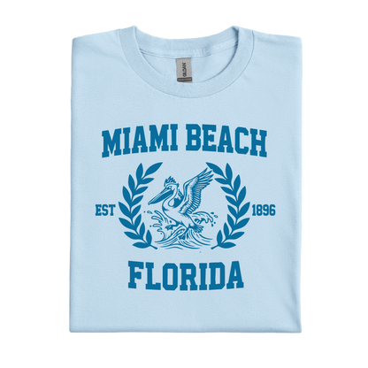 Light blue t-shirt with 'Miami Beach Florida' design on a white background
