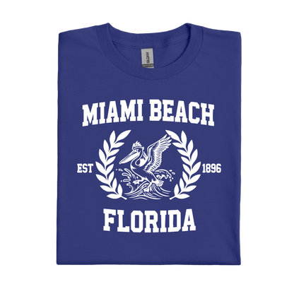 Cobalt Blue t-shirt with 'Miami Beach Florida' design on a white background