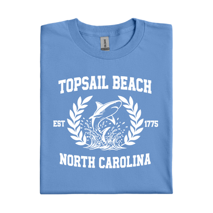 Carolina Blue t-shirt with Topsail Beach, North Carolina design on a white background