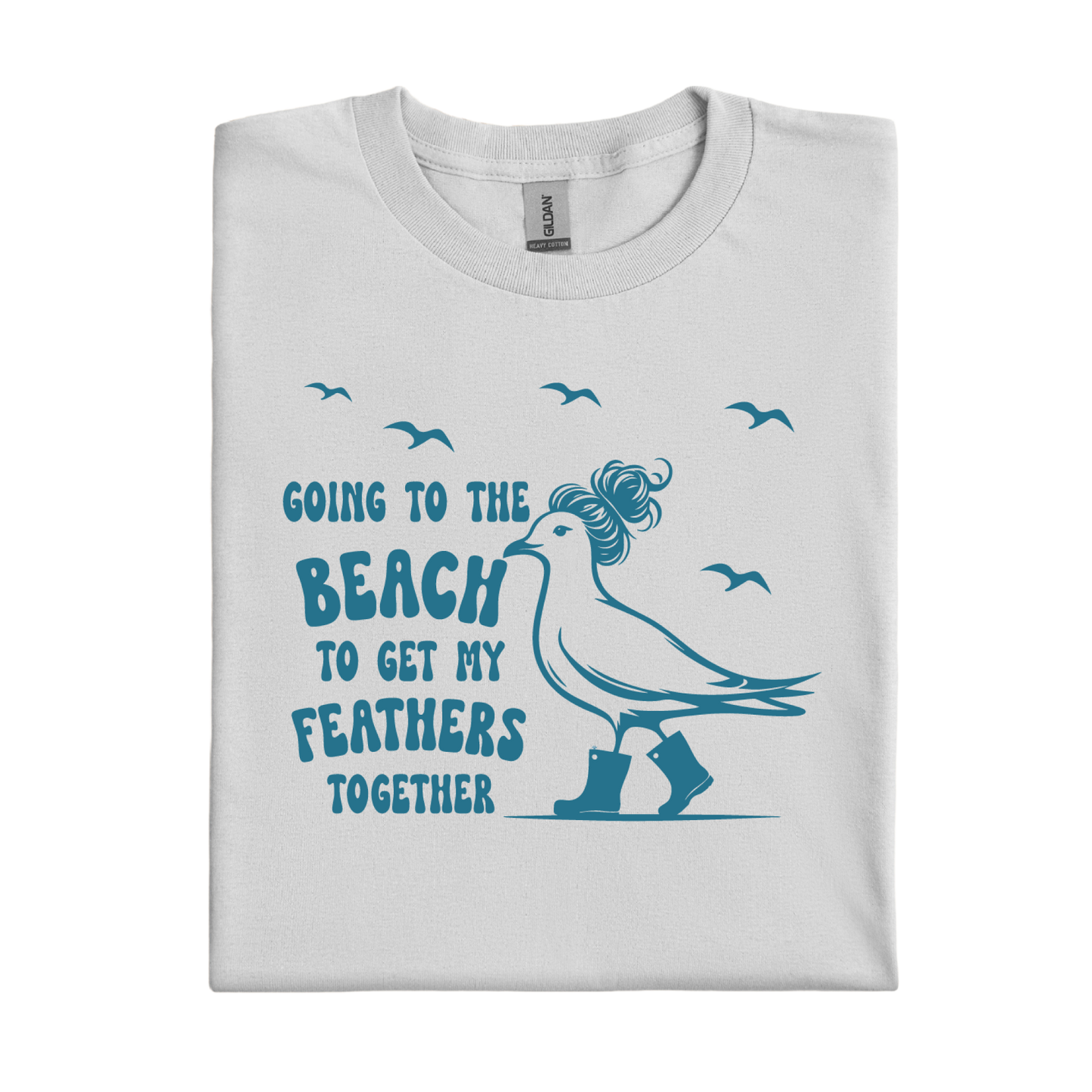 Ice Grey t-shirt with blue graphic of a bird and text on a white background