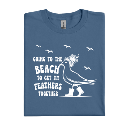 Indigo Blue t-shirt with a white graphic of a bird and text on a white background