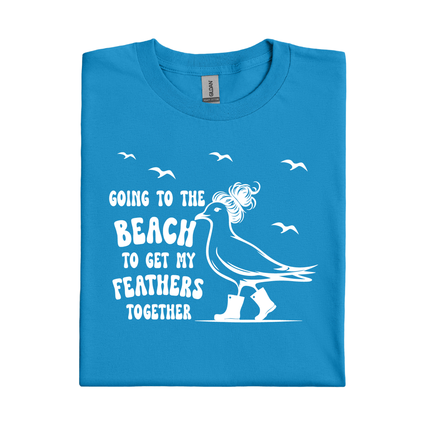 Sapphire Blue t-shirt with a white bird graphic and text on a white background