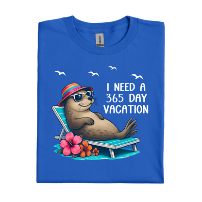 Royal Blue t-shirt with a seal graphic and text on a white background