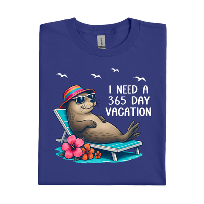 Royal Blue t-shirt with a seal graphic and text on a white background