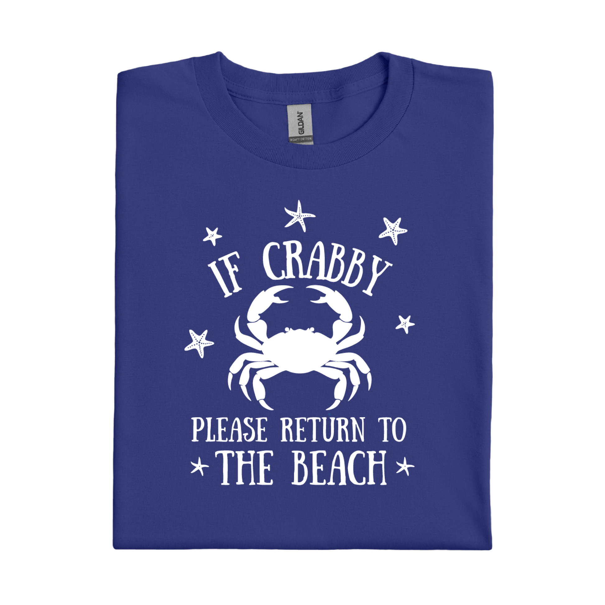 Cobalt Blue t-shirt with white crab graphic and text on a white background