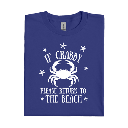 Cobalt Blue t-shirt with white crab graphic and text on a white background