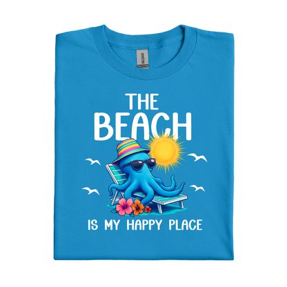 Sapphire Blue t-shirt with an octopus design and text on a white background