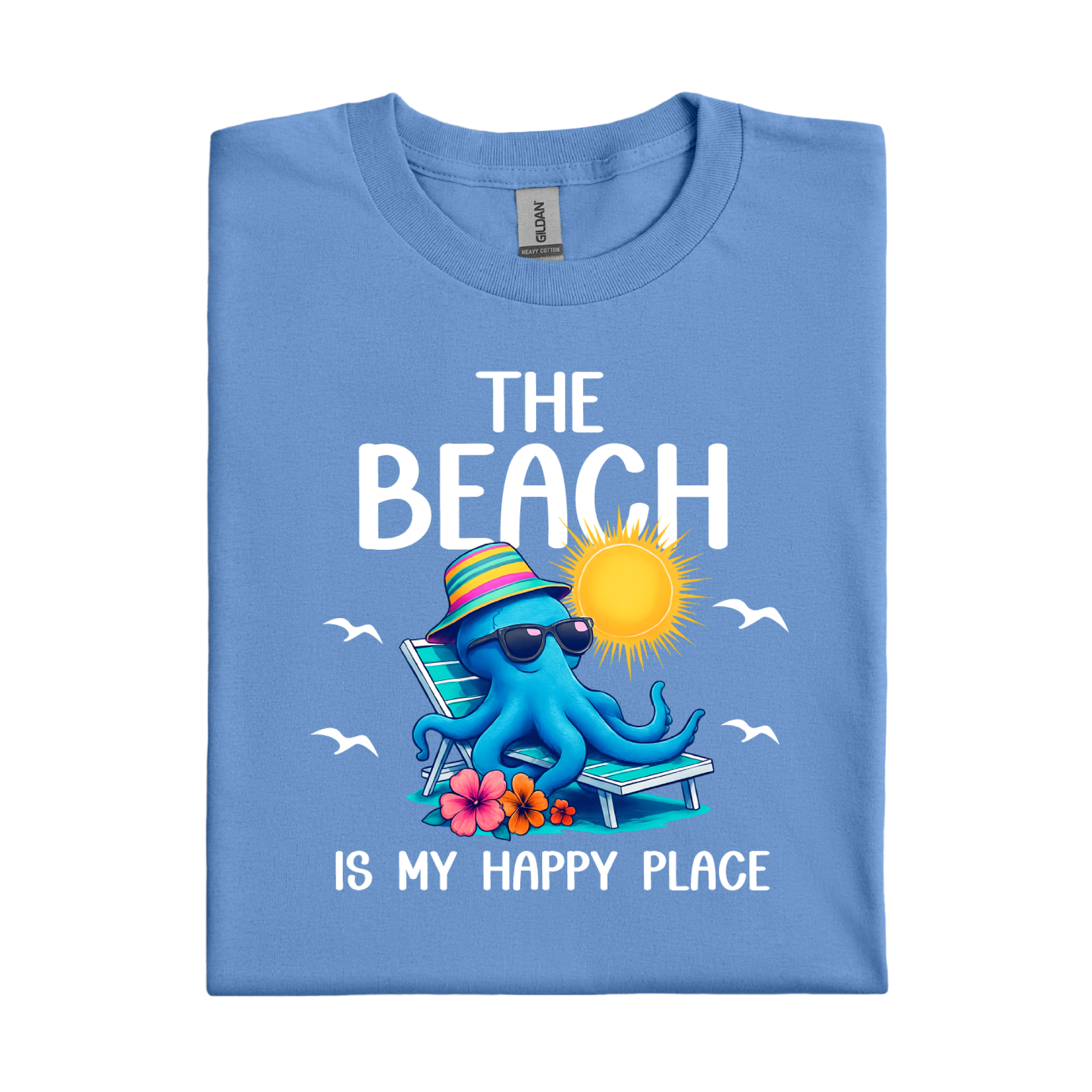 Carolina Blue t-shirt with an octopus design and text on a white background