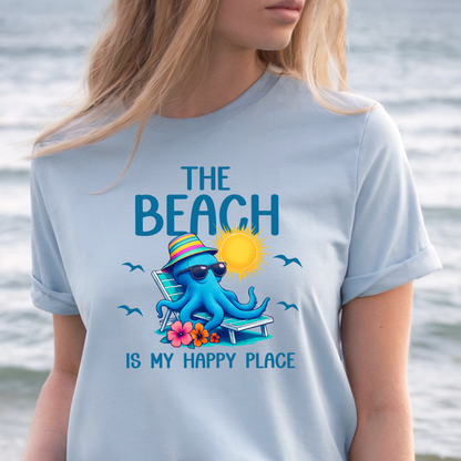 Octopus Beach T-Shirt The Beach Is My Happy Place Coastal Summer Vacation Tee