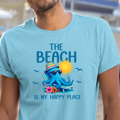 Octopus Beach T-Shirt The Beach Is My Happy Place Coastal Summer Vacation Tee
