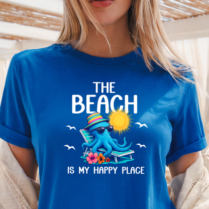 Octopus Beach T-Shirt The Beach Is My Happy Place Coastal Summer Vacation Tee