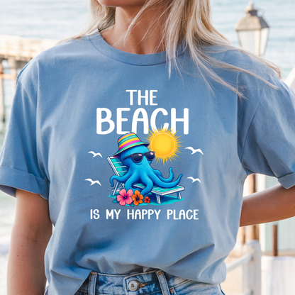 Octopus Beach T-Shirt The Beach Is My Happy Place Coastal Summer Vacation Tee
