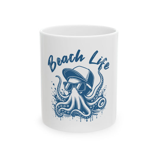 Beach Life Ceramic Mug - Fun Octopus Design, Perfect for Ocean Lovers