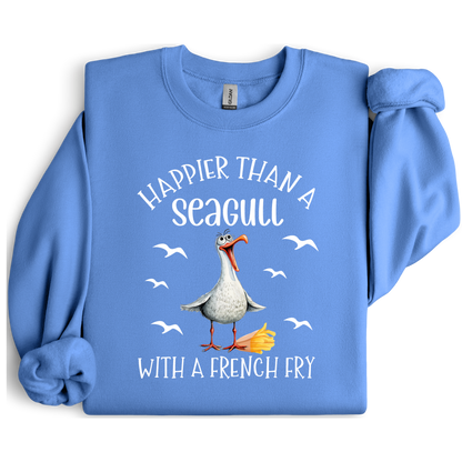 Carolina Blue sweatshirt with a seagull graphic and text on a white background