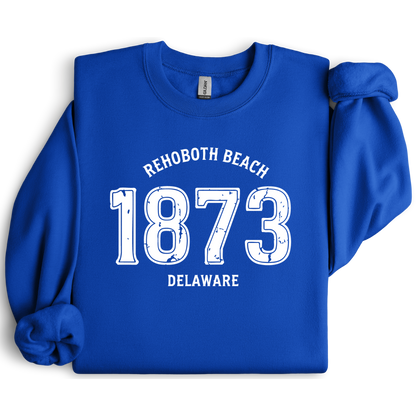 Royal Blue sweatshirt with 'Rehoboth Beach 1873 Delaware' text on a white background